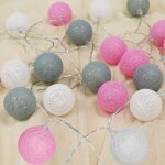 Guirlande lumineuse en boules de coton, d�coration int�rieure, d�coration de no�l, boule lumineuse 3 ...