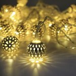 Guirlande lumineuse marocaine  boules led creuses de 3 m, 20 led blanc chaud, boules de fer pour nol, ...