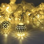 Guirlande lumineuse marocaine � boules led creuses de 3 m, 20 led blanc chaud, boules de fer pour no�l, ...