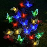 Guirlande lumineuse solaire 20 led papillon 4. 8m multicolore guirlande lumineuse solaire imperm�able, ...