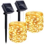 Guirlande lumineuse solaire d'extrieur 2 x 22 m, 200 lumires, 8 fonctions, led, tanche, lumire blanche ...
