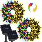 Guirlande lumineuse solaire de no�l, t�l�commande avec chargement usb, 22 m, 200 led, blanc chaud, 8 ...