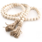 Guirlande de perles en bois avec pompon en jute ? d�coration murale rustique et boh�me ? longueur 145 ...