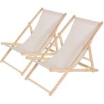 Lot de 2 transats en bois  chilienne  - 107 x 56. 5 x 81 cm - ecru