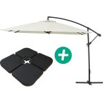 Parasol jardin d�port� alu  ilios 3  - carr� - 3 x 3 m - ecru - dalles incluses