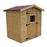 Habrita abri eden double pente ? pica massif 16 mm ? plaques ondules bitumes ? avec plancher