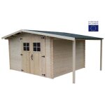 Habrita - abri vaduz avec bcher 13, 53 m ? double pente ? pica massif 28 mm ? plaques ondules bitumes ...