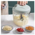 Hachoir manuel 5 secondes, 900 ml, hacher, d�couper, mixer, l�gumes, noix, oignons, lames en acier inoxydable, ...