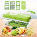 Hachoir multifonction 12 en 1, coupe - fruits et l�gumes, r�pe, �plucheur, trancheuse, corps incassable ...
