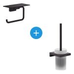 Addstoris set brosse de toilette murale + porte - papier toilette mural avec tablette, noir mat (41752670 ...
