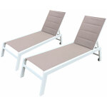 Happy garden - lot de 2 bains de soleil barbados en textil�ne taupe - aluminium blanc