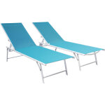 Happy garden - lot de 2 bains de soleil pliants sicilia en textilne bleu - structure blanche