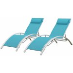 Happy garden - lot de 2 transats galapagos en textilne bleu - aluminium blanc