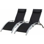 Happy garden - lot de 2 transats galapagos en textil�ne noir - aluminium gris