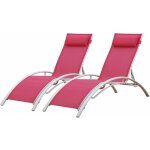 Happy garden - lot de 2 transats galapagos en textil�ne rose - aluminium blanc