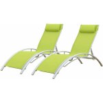 Happy garden - lot de 2 transats galapagos en textil�ne vert - aluminium blanc