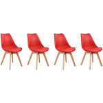 Happy garden - lot de 4 chaises scandinaves nora rouge avec coussin