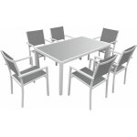 Happy garden - salon de jardin bergamo en textil�ne gris 6 places - aluminium blanc