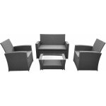 Happy garden - salon de jardin comino en rsine tresse grise 4 places - coussins gris
