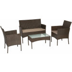 Happy garden - salon de jardin cordoue en rsine tresse marron 4 places - coussins taupe