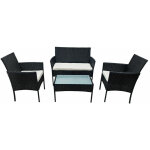 Happy garden - salon de jardin corfou en r�sine tress�e noire 4 places - coussins beige