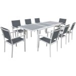 Happy garden - salon de jardin firenze extensible en textilne gris 8 places - aluminium blanc