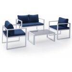 Happy garden - salon de jardin ibiza en tissu bleu 4 places - aluminium blanc