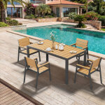 Hdps salon de jardin exterieur 5 pi�ces, r�sistance aux intemp�ries ensemble 150 cm table et 4 chaise ...