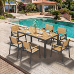 Hdps salon de jardin exterieur 7 pi�ces, r�sistance aux intemp�ries ensemble 150 cm table et 6 chaise ...