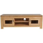 Hellin - meuble tv bas moderne en chne clair 2 portes 2 niches - boston