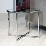 Hellin - table d'appoint ronde 55x55x45 cm en verre et métal chromé Hellin - table d'appoint ronde 55x55x45 cm en verre et métal chromé