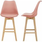 Helloshop26 - lot de 2 tabourets de bar si�ge avec dossier et repose - pied h�tre 105 cm rose