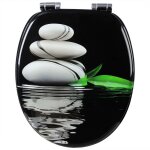 Helloshop26 - abattant wc en mdf avec soft - close dcoration galet gris noir