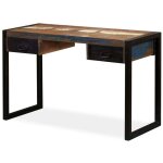 Helloshop26 - bureau table meuble travail informatique avec 2 tiroirs bois de rcupration massif 120 ...