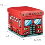 Helloshop26 - coffre � jouets synth�tique bo�te couvercle tabouret pouf enfant pliable rouge