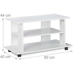 Helloshop26 - copie de meuble tv 2 compartiments console table sur roulettes 80 cm blanc