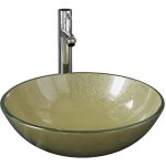 Helloshop26 - lavabo vasque salle de bain diam�tre 42 cm avec robinet et drain � poussoir verre tremp� ...
