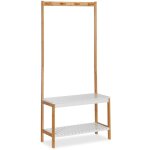 Helloshop26 - portemanteau tagre avec banc  chaussures avec 4 crochets 150 cm bois naturel et blanc ...