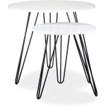 Helloshop26 - table basse d'appoint rond lot de 2 bois et métal blanc et noir Helloshop26 - table basse d'appoint rond lot de 2 bois et métal blanc et noir