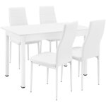 Table à manger de cuisine salle à manger 120 cm avec 4 chaises blanc rembourrées blanc Table à manger de cuisine salle à manger 120 cm avec 4 chaises blanc rembourrées blanc