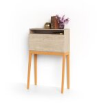 Bureau, modle bristol, en mlamine blanc avec pieds laqus et porte pliable. chne clair et moutarde ...