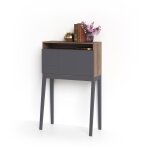 Bureau, modle bristol, en mlamine blanc avec pieds laqus et porte pliable. noyer et graphite