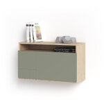 Bureau mural, modle oporto, en mlamine avec porte rabattable. chne clair et vert