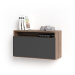 Bureau mural, mod�le oporto, en m�lamine avec porte rabattable. noyer et graphite
