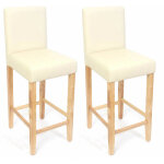 Hhg - lot de 2 tabourets de bar m37, simili - cuir mat, crme / pieds clairs