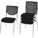 Hhg - lot de 4 chaises de confrence / visiteur t401, empilable, sige noir, pieds chroms
