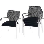 Hhg - lot de 4 chaises de confrence / visiteur tulsa, empilable, tissu, sige noir, dossier noir