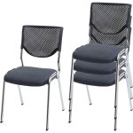 Hhg - 4x chaise visiteur t401, chaise de confrence empilable, tissu / textile, sige gris fonc, pieds ...