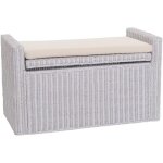 Hhg - banc banquette / coffre de rangement m92, rotin, blanc