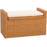 Hhg - banc banquette / coffre de rangement m92, rotin, couleur miel